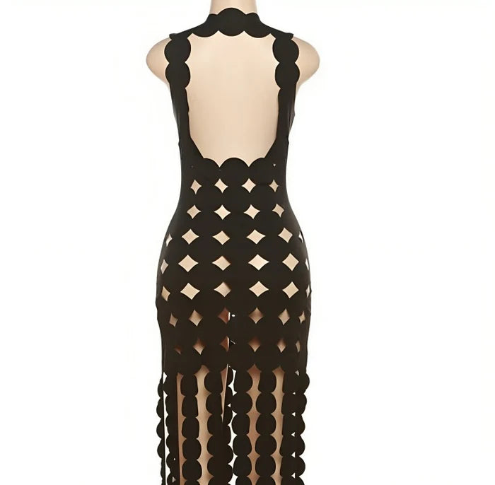 Zwarte sexy cut-out maxi jurk – Shadow Temptation – kinky fetish party outfit | Dare to Undress