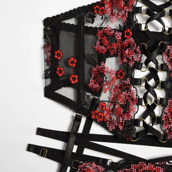 Red Temptation – Luxe Kanten Lingerieset met Jarretels & Verleidelijke Details | Sexy & Erotisch