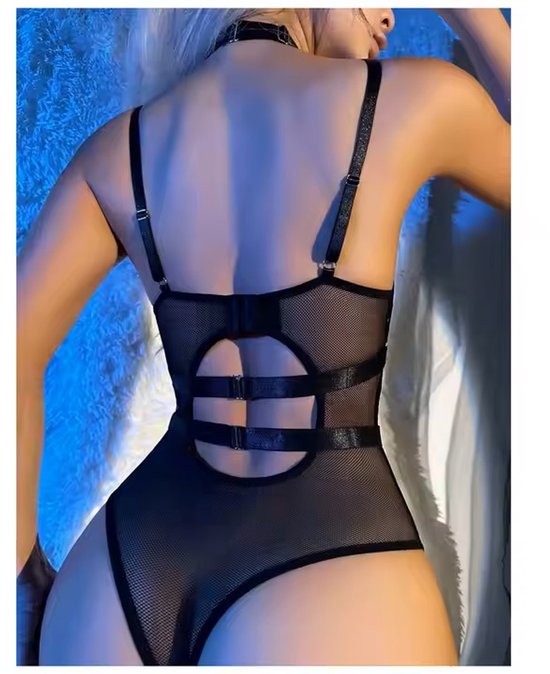 PU wetlook zwarte bondage body met verstelbare bandjes – Dark Desire – fetish & kinky | Dare to Undress