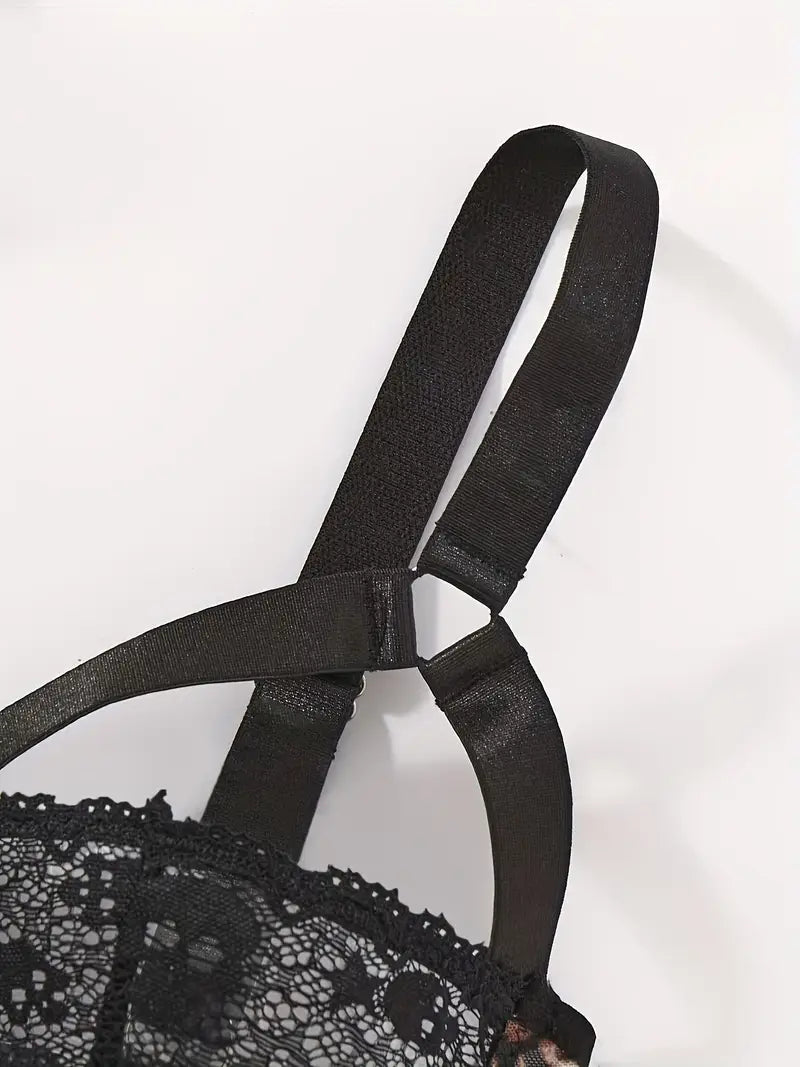 Wild Leopard – Luxe Kwaliteits Panterprint Body met Kanten Details & Harness – | Sexy & Erotisch