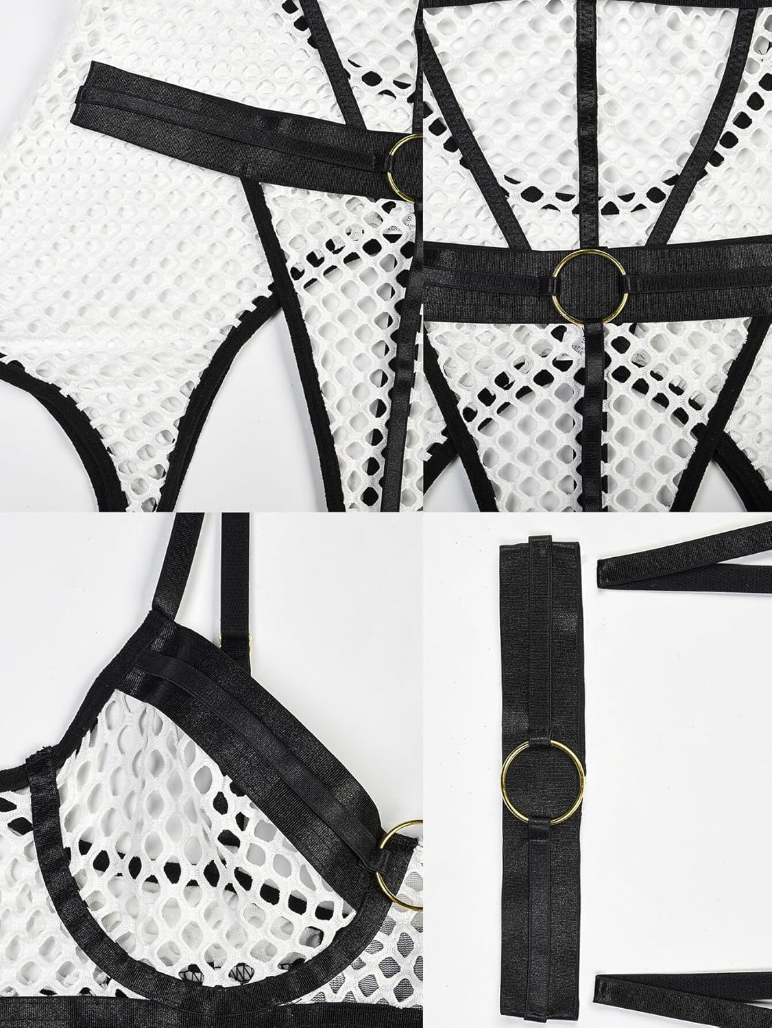 Witte lingerieset met netstof en goudaccenten – White Desire – verleidelijk & elegant | Dare to Undress
