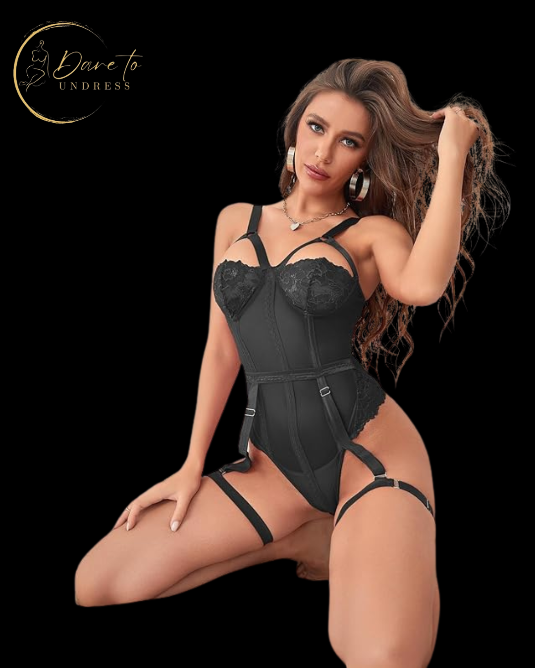Elegante zwarte body met kant en BDSM look – Noir Allure – sexy & erotisch | Dare to Undress