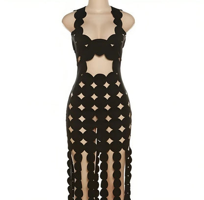 Zwarte sexy cut-out maxi jurk – Shadow Temptation – kinky fetish party outfit | Dare to Undress