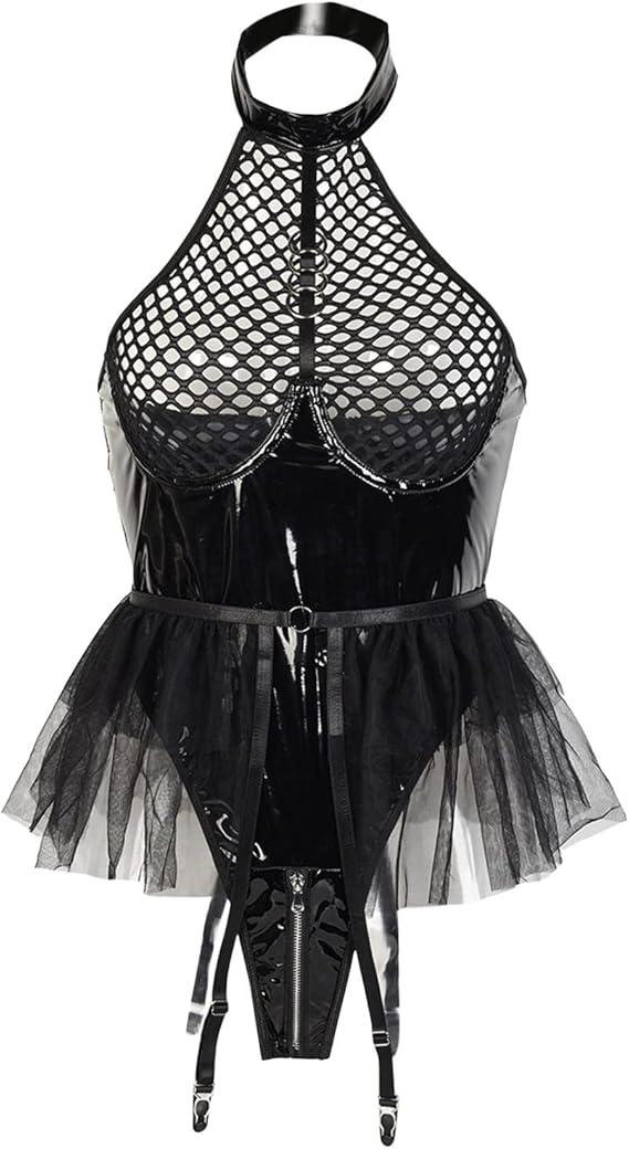 Zwarte kinky bustier body met tule en lak – Dark Doll – sexy & fetish | Dare to Undress