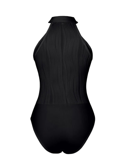 Black Waves – Luxuriöser High-Neck-Body mit wellenförmigem Strukturdesign | Lässig Sexy