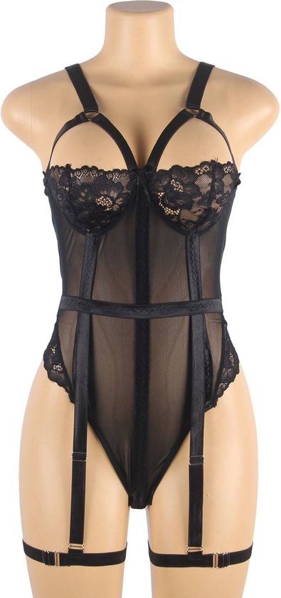 Noir Allure – Elegant, luxurious, high-quality black bodysuit with lace and BDSM look | Sexy &amp; Erotic
