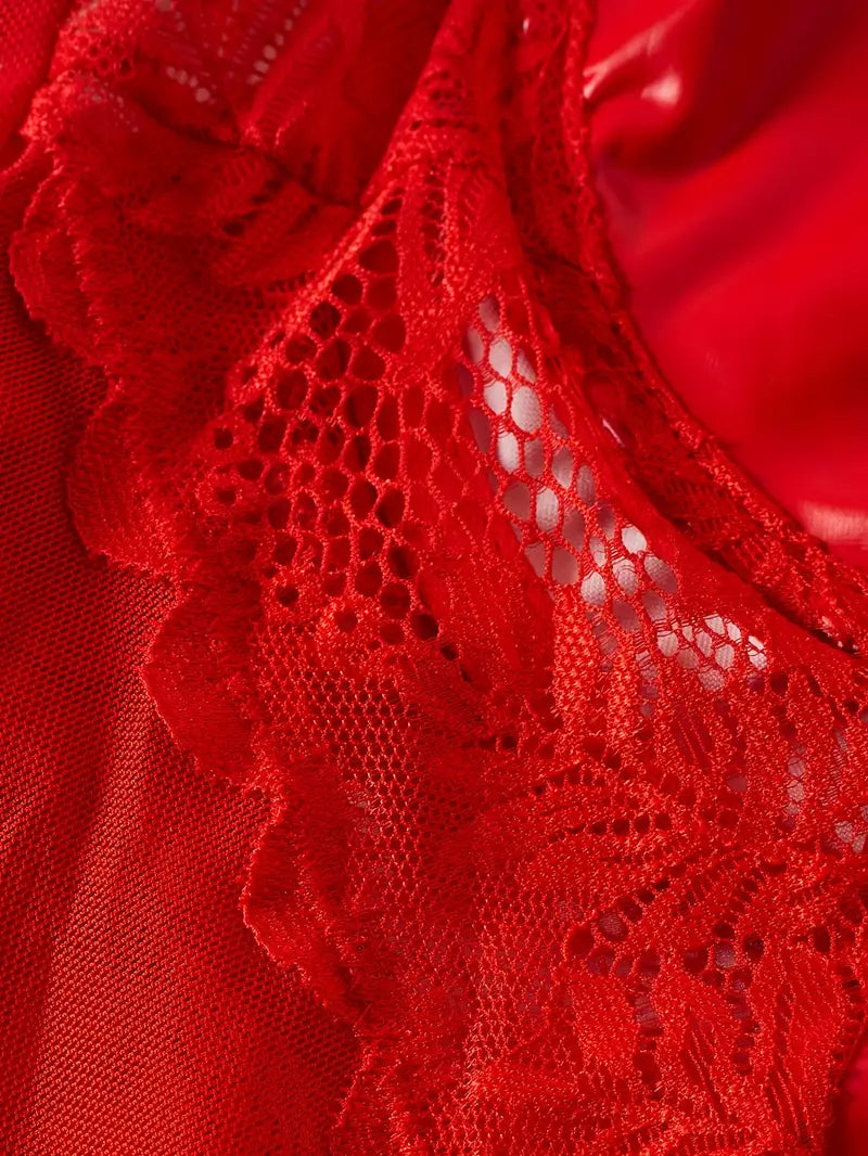 Rode kinky PU body met kant en ritsdetail – Red Heat – sexy & erotisch | Dare to Undress