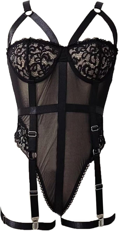 Elegante zwarte body met kant en BDSM look – Noir Allure – sexy & erotisch | Dare to Undress