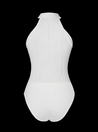 White Waves – Luxurious High-Neck Body with a Wavy Textured Design | Casual Sexy