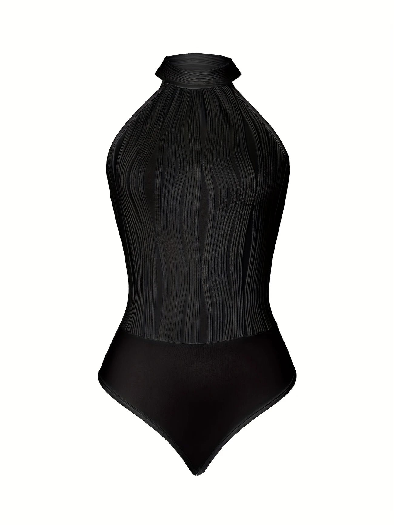 Black Waves – Luxuriöser High-Neck-Body mit wellenförmigem Strukturdesign | Lässig Sexy