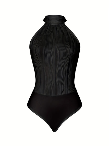 Black Waves – Luxuriöser High-Neck-Body mit wellenförmigem Strukturdesign | Lässig Sexy