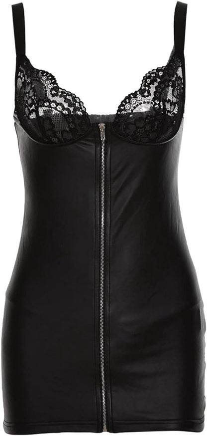 Midnight Seduction – Schwarzes PU-Dessouskleid mit Spitze | Sexy, Erotisch &amp; Verrückt