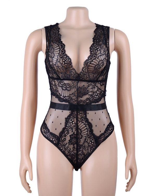 Lace Whisper – Eleganter Spitzenbody mit V-Ausschnitt &amp; Mesh | Sexy &amp; Stylisch