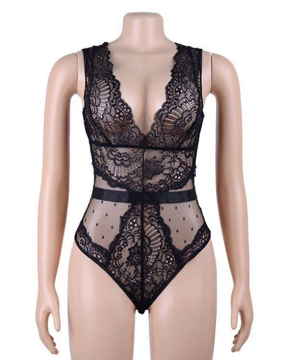 Lace Whisper – Eleganter Spitzenbody mit V-Ausschnitt &amp; Mesh | Sexy &amp; Stylisch