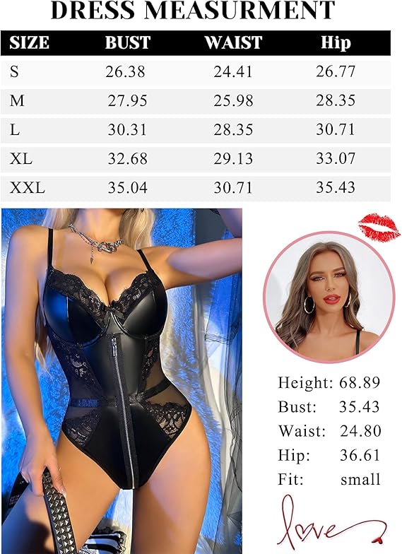 Zwarte kinky PU body met kant en ritsdetail – Velvet Heat – sexy & erotisch | Dare to Undress