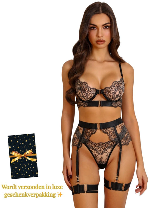 Zwarte jarretel lingerieset dames – Black Temptation | Sexy lingerie & erotische lingerie | Dare to Undress