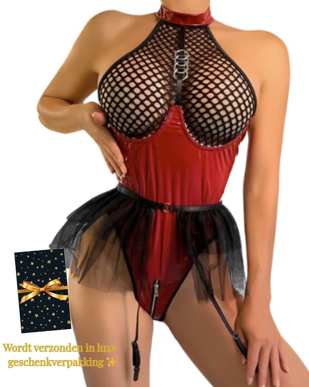 Crimson Doll – Sexy Bustier Body mit Tüll &amp; Lack | Erotische Fetisch Clubwear