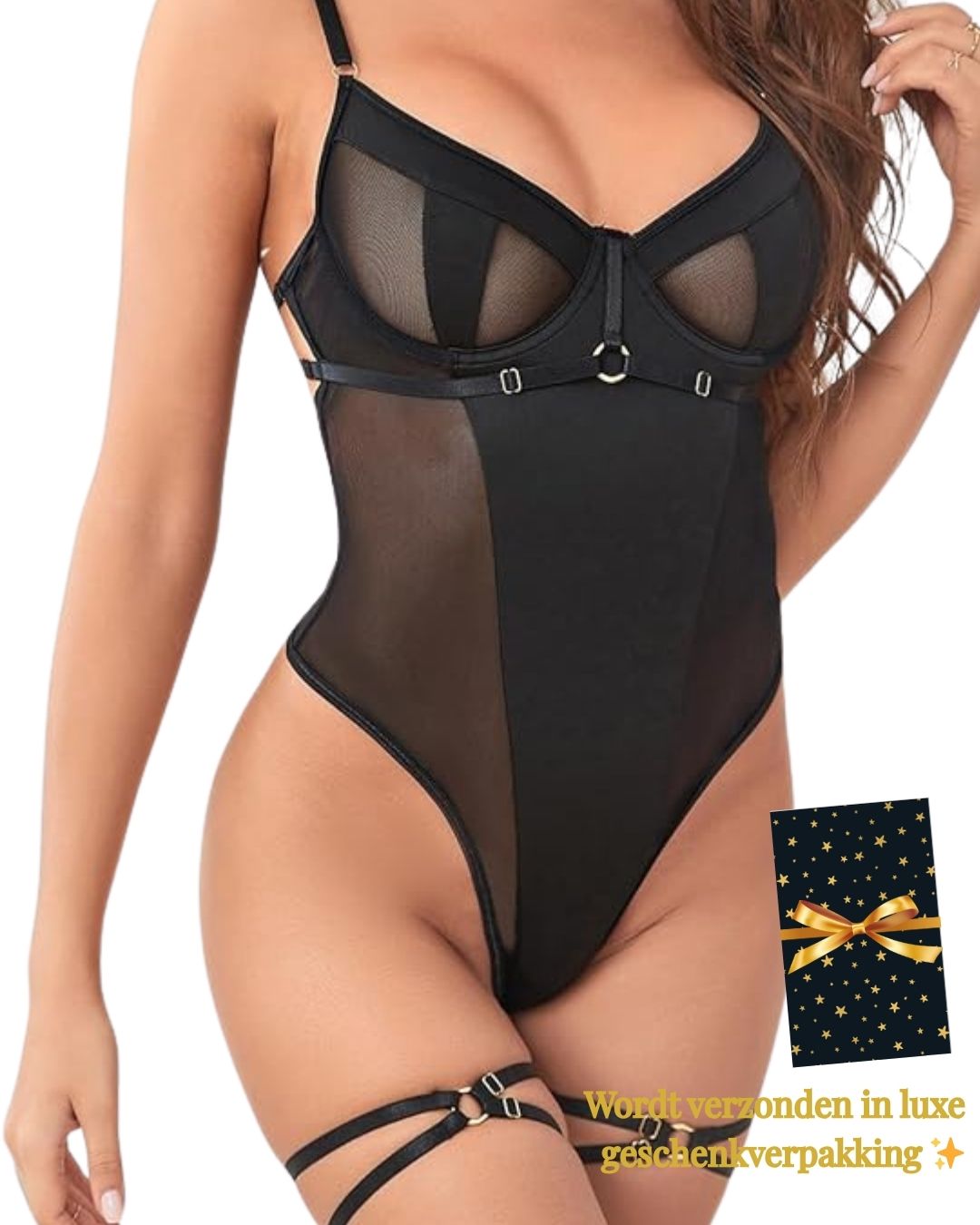 Dark Pulse – Schwarzer, verführerischer, eleganter Body mit goldenen Akzenten und hohem Beinausschnitt | Sexy &amp; Erotisch