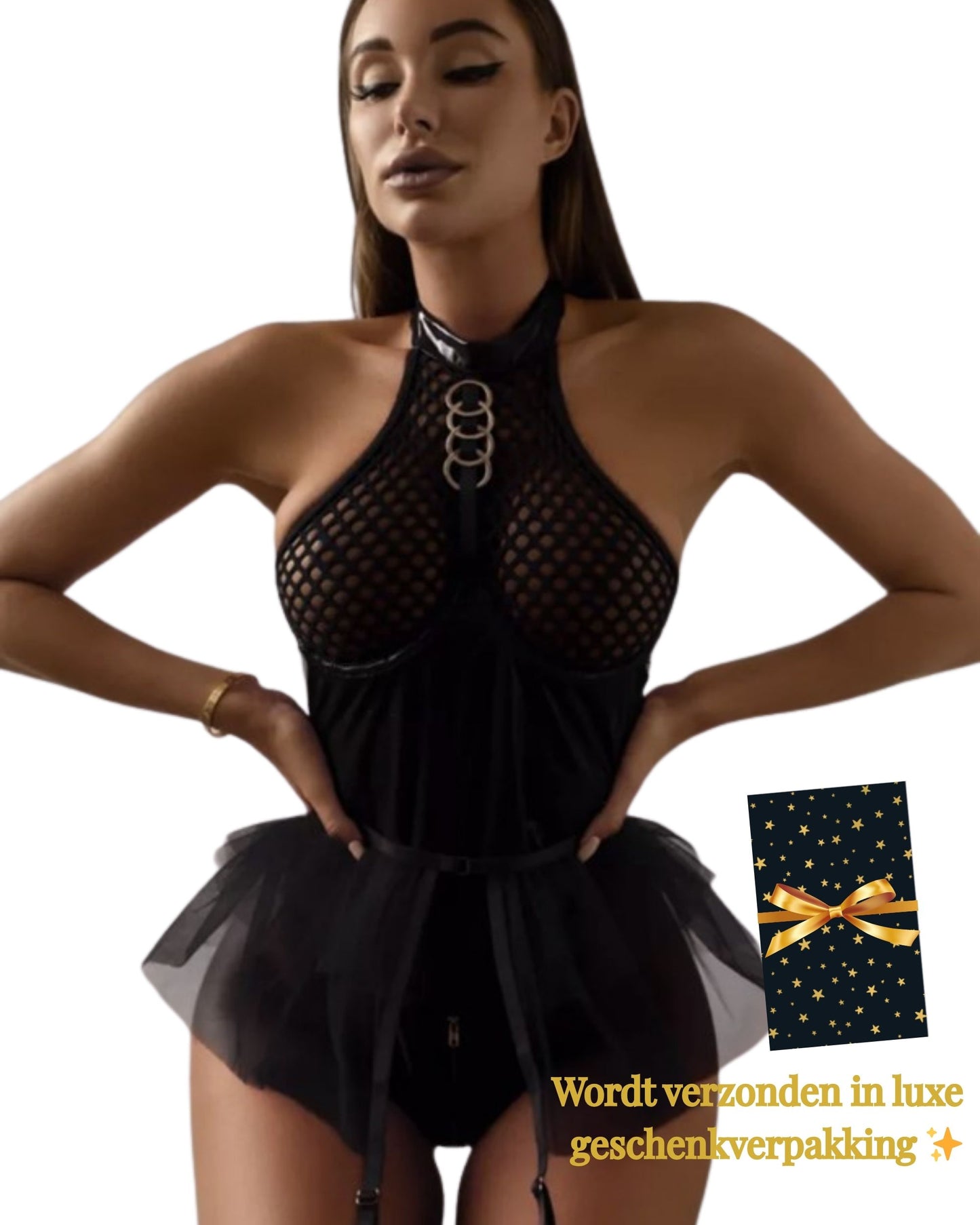 Dark Doll – Schwarzer Kinky Sexy Bustier Body mit Tüll &amp; Lack | Erotische Fetisch Clubwear