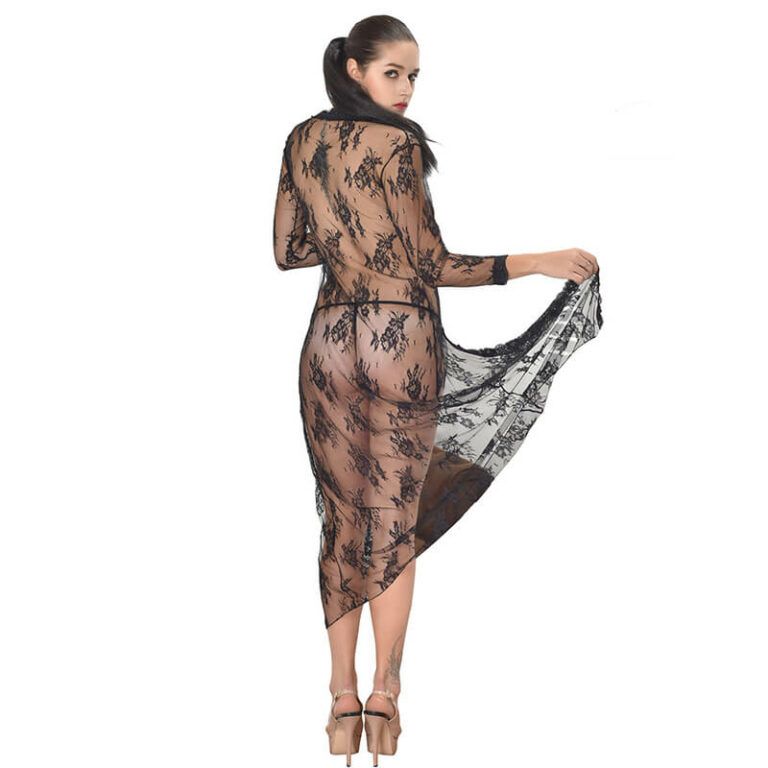 Dahlia Noir – Verführerischer Luxus-Spitzenkimono mit Bindegürtel | Boudoir-Look Sexy &amp; Erotisch